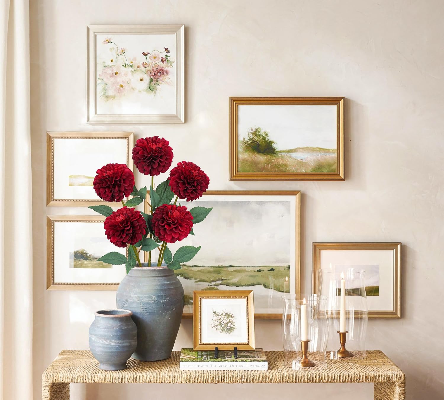 Hollyone 5PCS Artificial Dahlia Flowers Fall Decor 21.2" Fake Silk Flowers Red Real Looking Autumn Dahlia with Long Stems for DIY Wedding Bouquets Centerpieces Arrangements Party Home Fall Decorations - Image 6