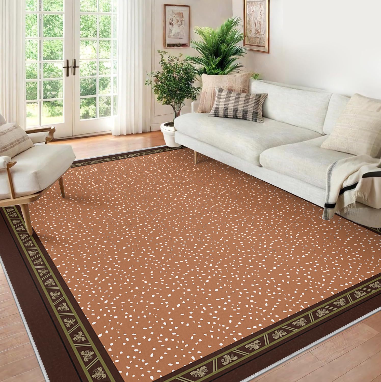 Tapis de salon terre cuite 140x200 pour une entrée au design minimaliste