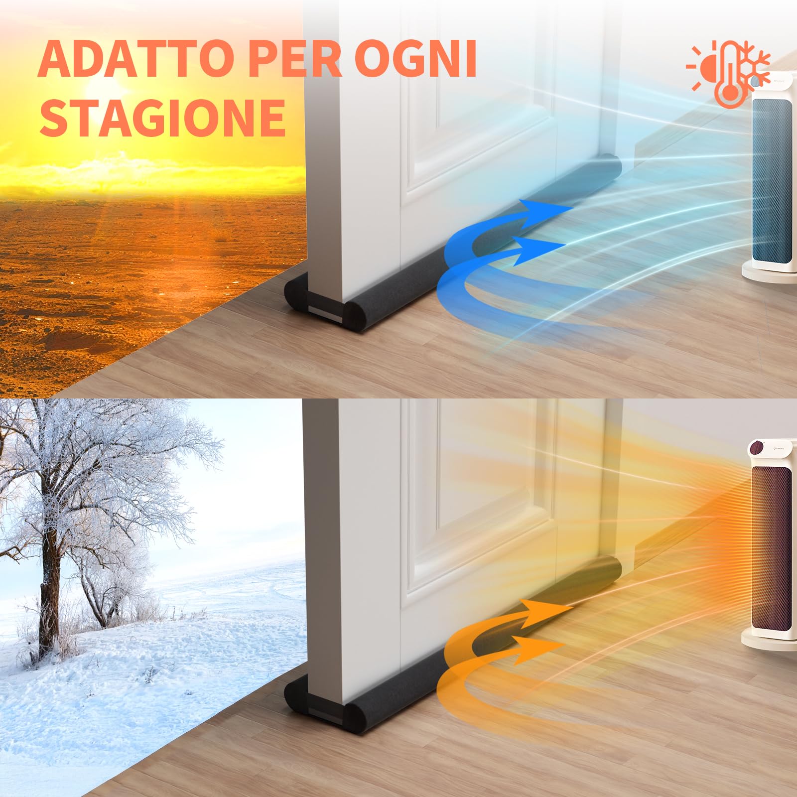 BKSAI Paraspifferi per Porte Paraspifferi Sottoporta | Senza Residui, 90–110 cm, protezione dal freddo, protezione acustica, guarnizione inferiore della porta