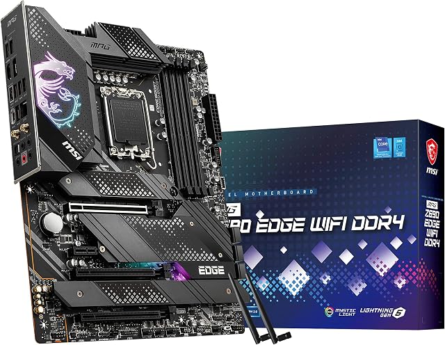 MSI MPG Z690 EDGE WIFI DDR4 Gaming Motherboard, ATX - Supports Intel Core 12th Gen Processors, LGA 1700 - Direct 16 Phase VRM 75A, Memory Boost 5200MHz/OC, 1 x PCIe 5.0 x16, 4 x M.2 Gen4, Wi-Fi 6