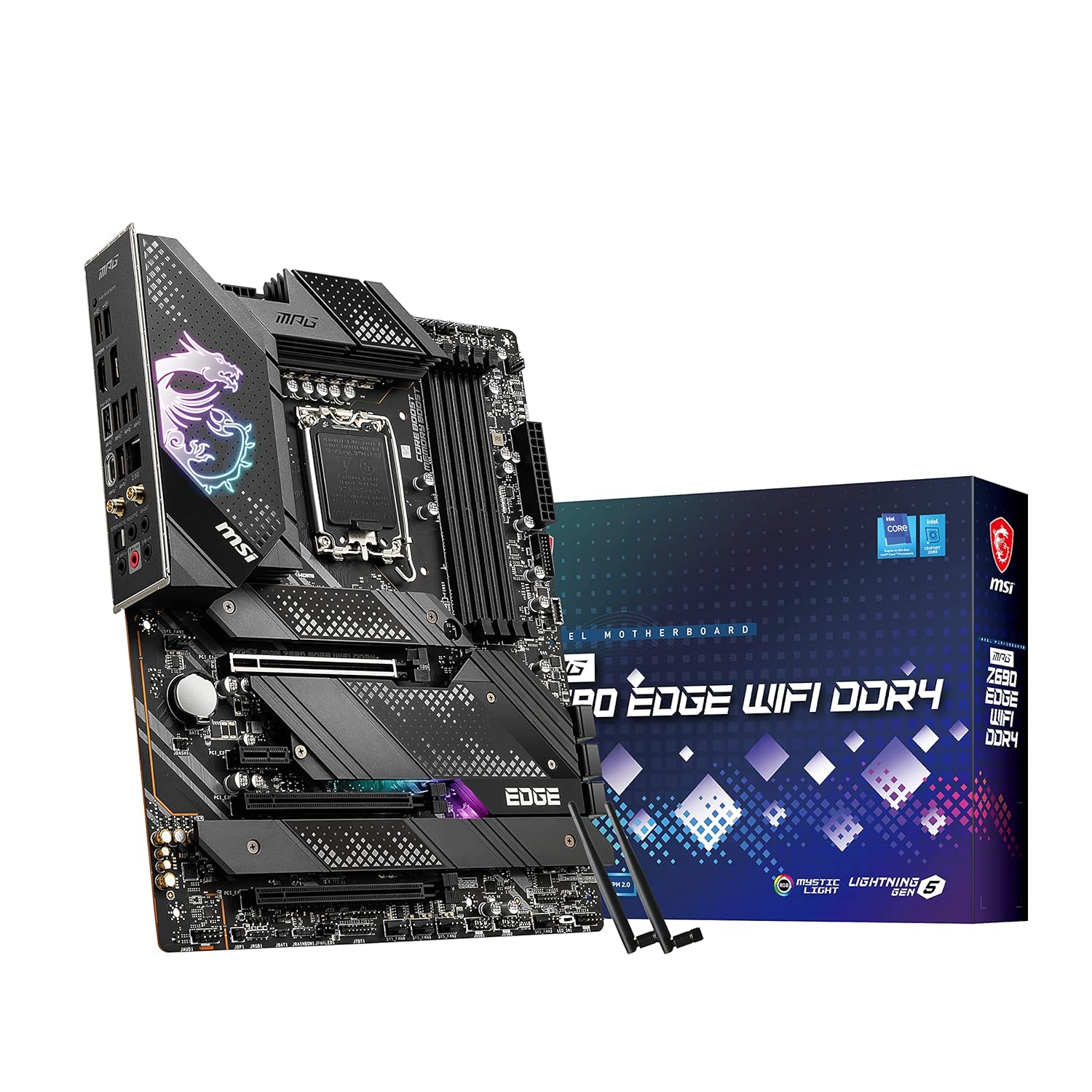 MSI MPG Z690 Edge WiFi DDR4 Motherboard ATX – Supports 14th/13th/12th Gen Intel Core Processors, LGA 1700 – Mystic Light, 75A VRM, Memory Boost (DDR4-5200/OC), PCIe 5.0 x16, 4X M.2 Gen4/ x4, Wi-Fi 6 MSI MPG Z690 Edge WiFi DDR4 Motherboard ATX – Supports 14th/13th/12th Gen Intel Core Processors, LGA 1700 – Mystic Light, 75A VRM, Memory Boost (DDR4-5200/OC), PCIe 5.0 x16, 4X M.2 Gen4/ x4, Wi-Fi 6