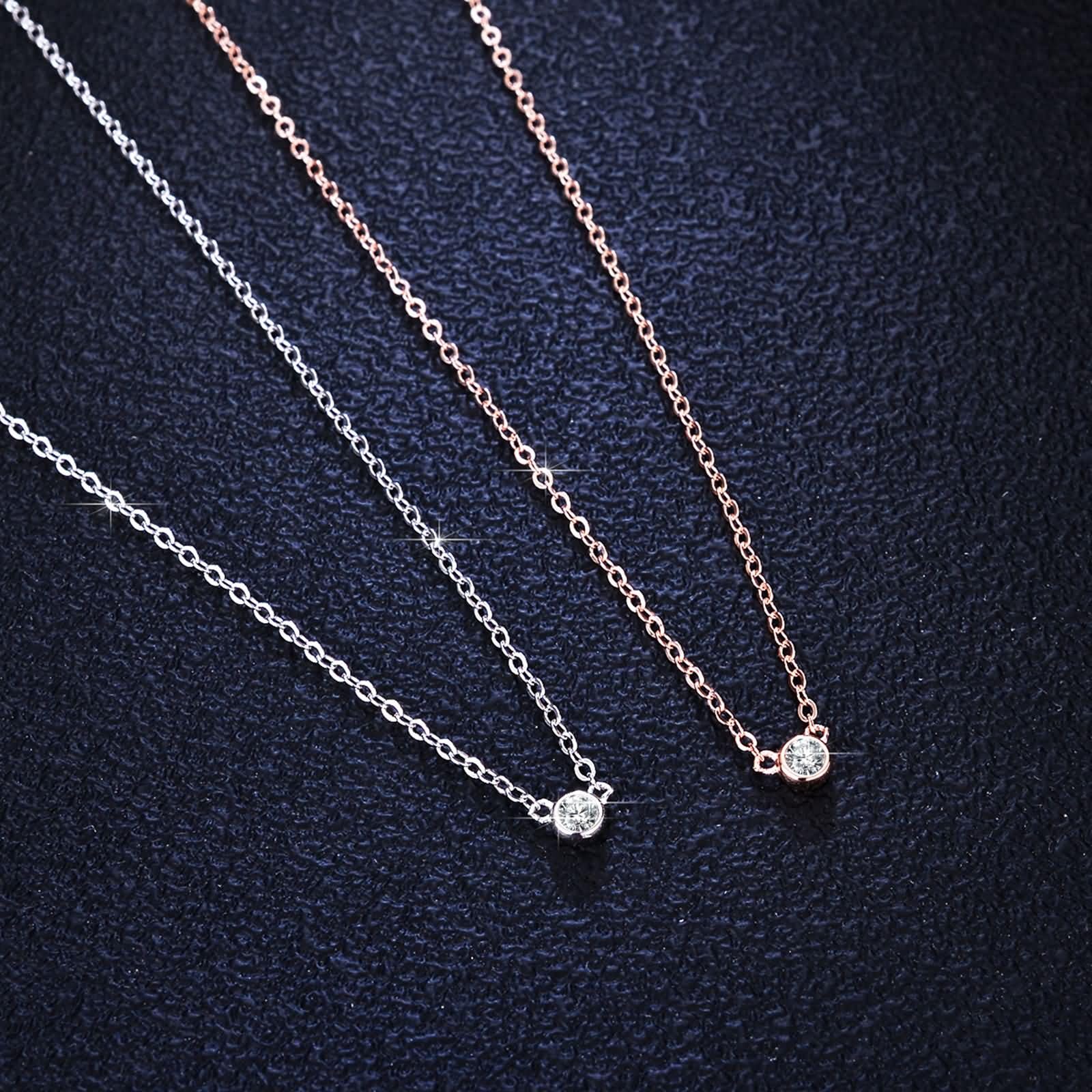 Collar de oro blanco para mujer, colgante solitario con colgante redondo de moissanita de 0,1 quilates, collares de 9 K, 14 y 18 quilates