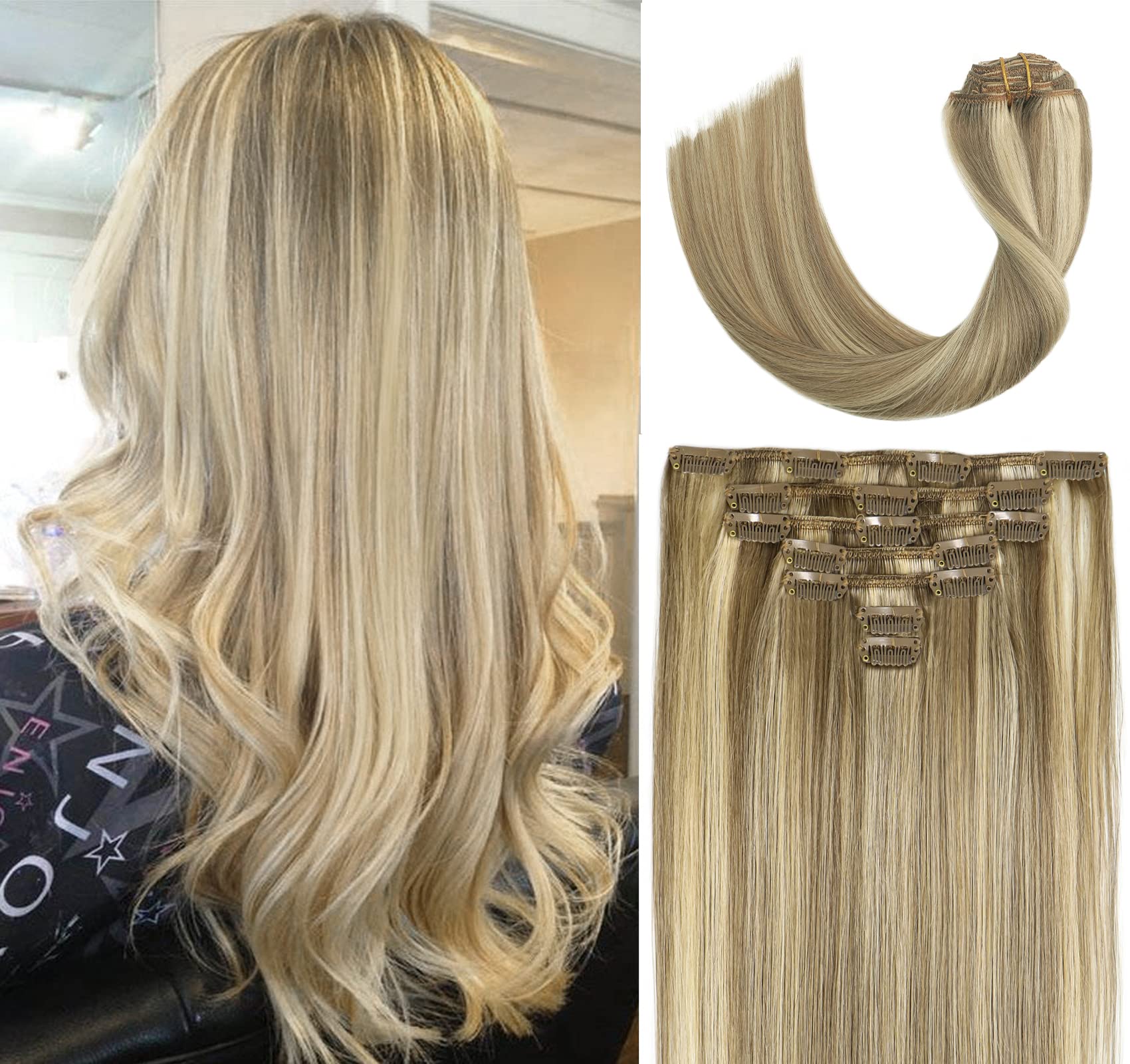 Amazon.com : VARIO HAIR Clip in Hair Extensions Blonde Highlighted Human  Hair Balayage Hair Extensions Mixed Bleach Blonde 12 Inch 70g Fine Hair  Full Head Silky Straight 100% Human Hair Clip In