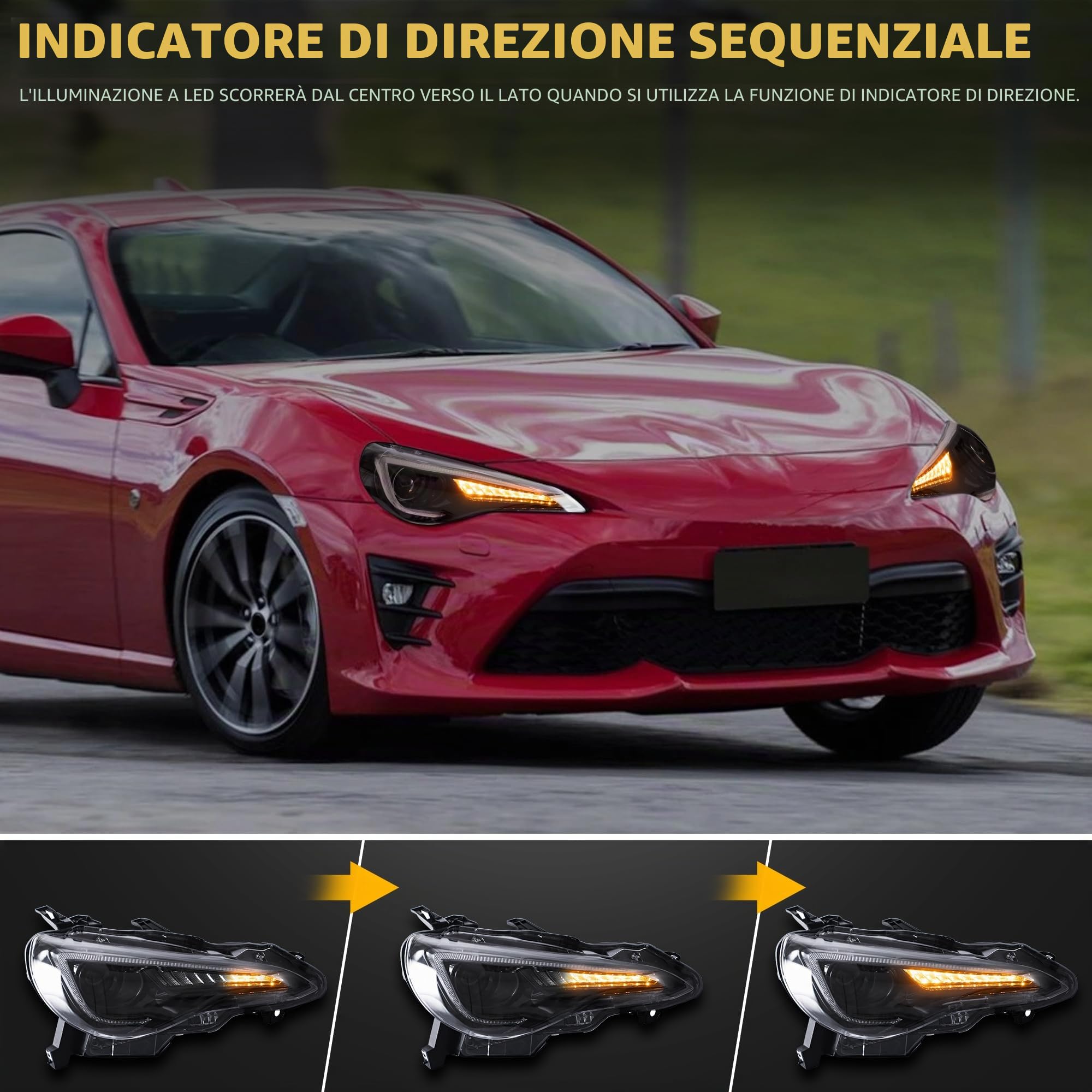VLAND Faro per GT86 & BRZ 2012-2020, FR-S 2013-2016, con lampeggiante sequenziale (con lampadine d2S LED)