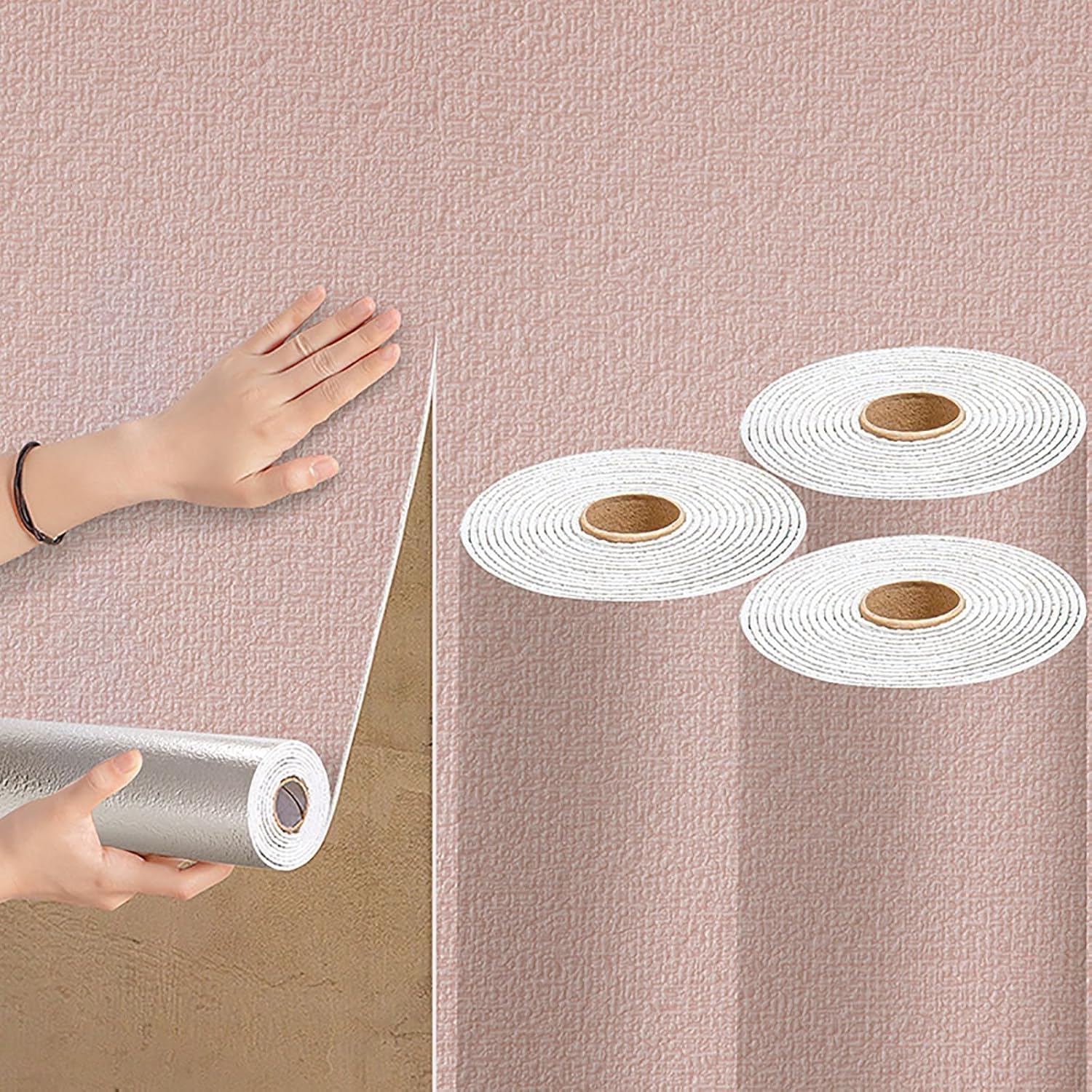 Camiraft Pink Self Adhesive Wallpaper for Bedroom Bathroom Textured Wallpaper Waterproof Lining Paper for Walls -3 Rolls=4.2m² Thermal Insulating Wall Paper for Bathroom,Kitchen,Living Room