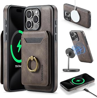 2 in 1 Detachable Magnetic Phone Cases Compatible with iPhone 14 Pro Max Case with Card Holder Ring , Compatible with Magsafe Wallet, Leather Men 6.7 RFID Blocking Coffee,iPhone 14 Pro Max