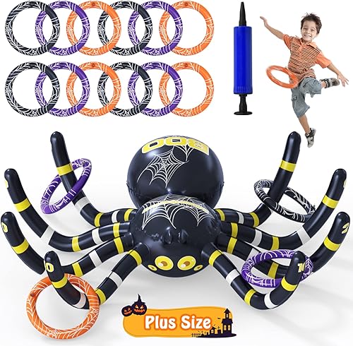 Miniatura 8 de Garma Juego inflable de lanzamiento de anillo de araña para niños, fiesta de Halloween y diversión al aire libre