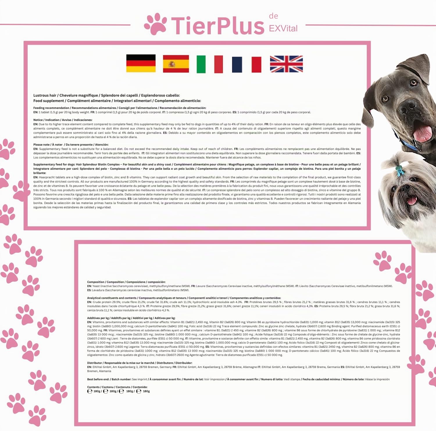 TierPlus Pelaje Radiante, Complejo de biotina de Alta dosis para Perros, contra la caída del Pelo, el picor y la Piel Seca – para un Pelaje Brillante y una Piel Sana, 120 tabletas