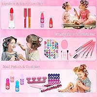 Vista 4 de Juegos de maquillaje para niñas – Maquillaje lavable y seguro para niños con estuche de tocador, juegos de maquillaje para niñas de 3 a 12 años