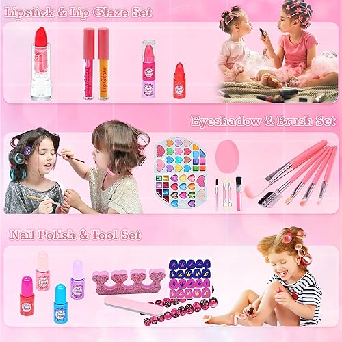Miniatura 4 de Juegos de maquillaje para niñas  66 piezas de maquillaje para niños con estuche de tocador, juegos de maquillaje lavables y seguros para niñas de 3