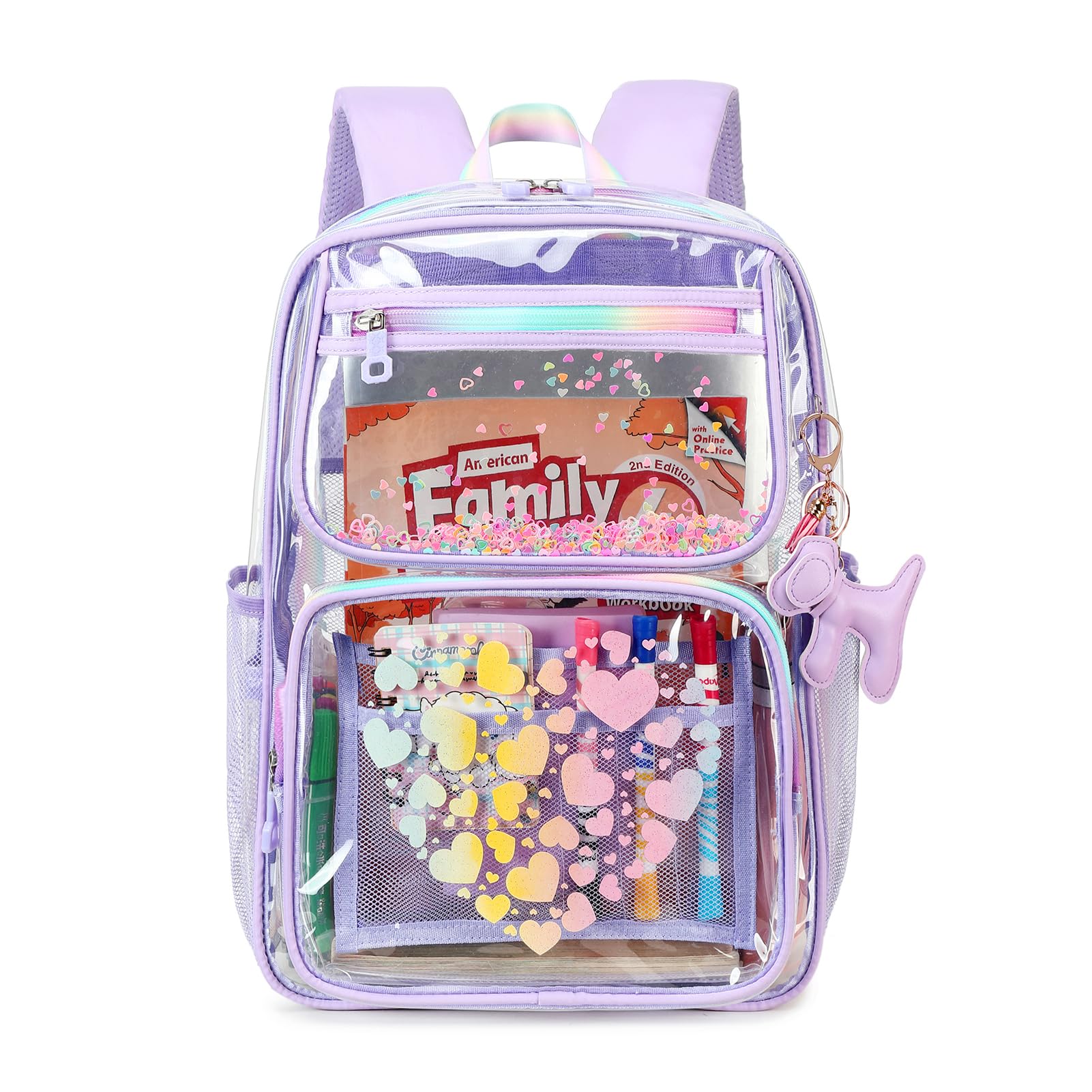 Clear Backpack for School Girls Transparent Stadium Approved Kids Bookbag See Through Middle College School Bag (Purple)