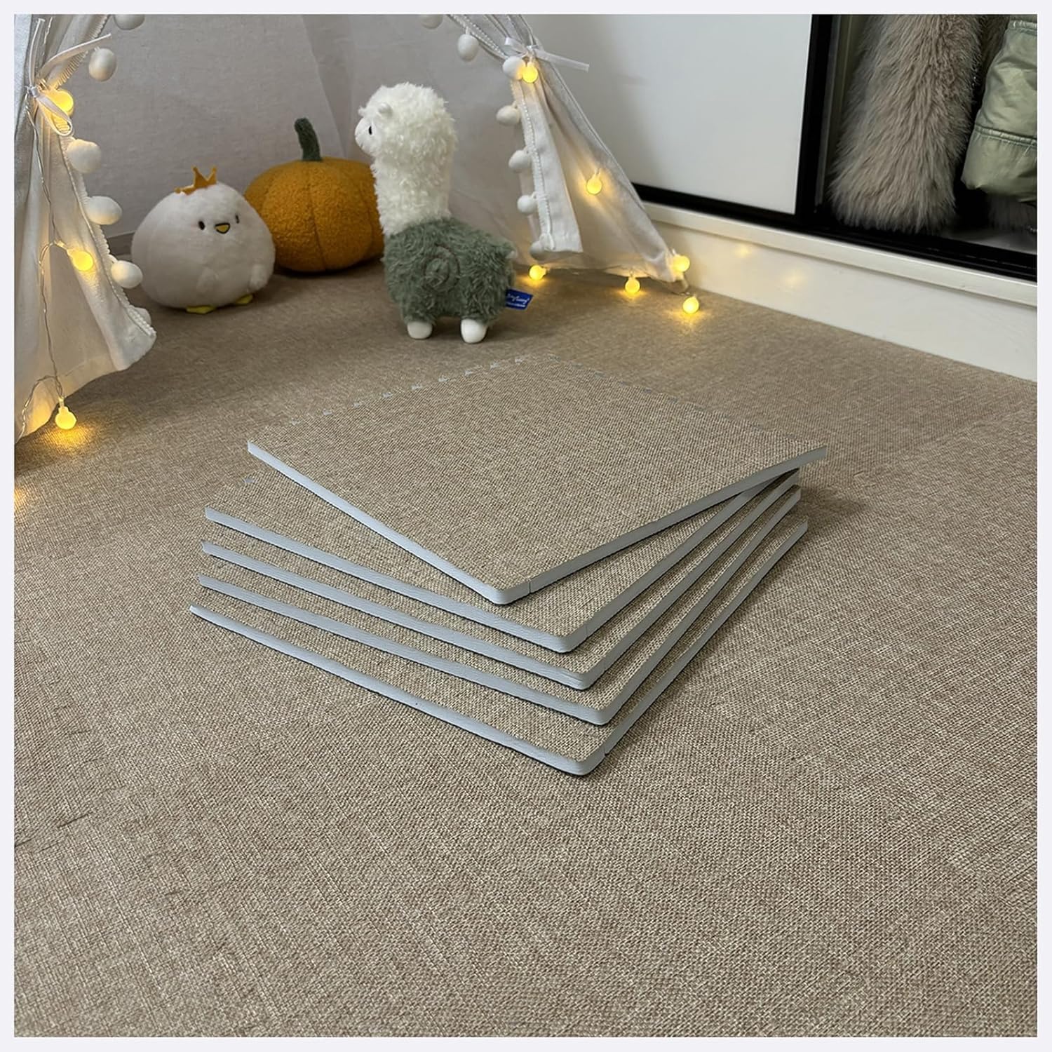 LoiYtrd 10pcs 30x30x1cm Thickened Square Foam Floor Mat Interlocking Puzzle Floor Rugs Breathable Carpet Tiles Play Mat(Light Brown)