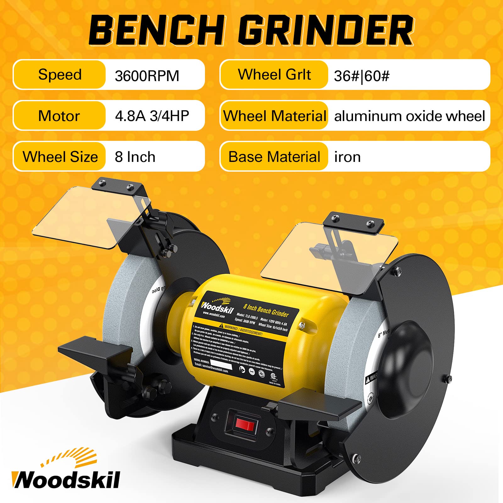 Grizzly Industrial Variable-Speed Bench Grinder With Light