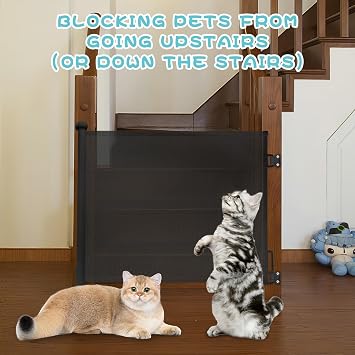 Rainberg Retractable Stair Gate for Baby & Pet with Secure 2-Step Lock 150cm Wide & 80cm Tall, One Hand Operated Baby Gate, Child Safety Gate for Doorways Stairs, Hallways, Kitchen (Black)