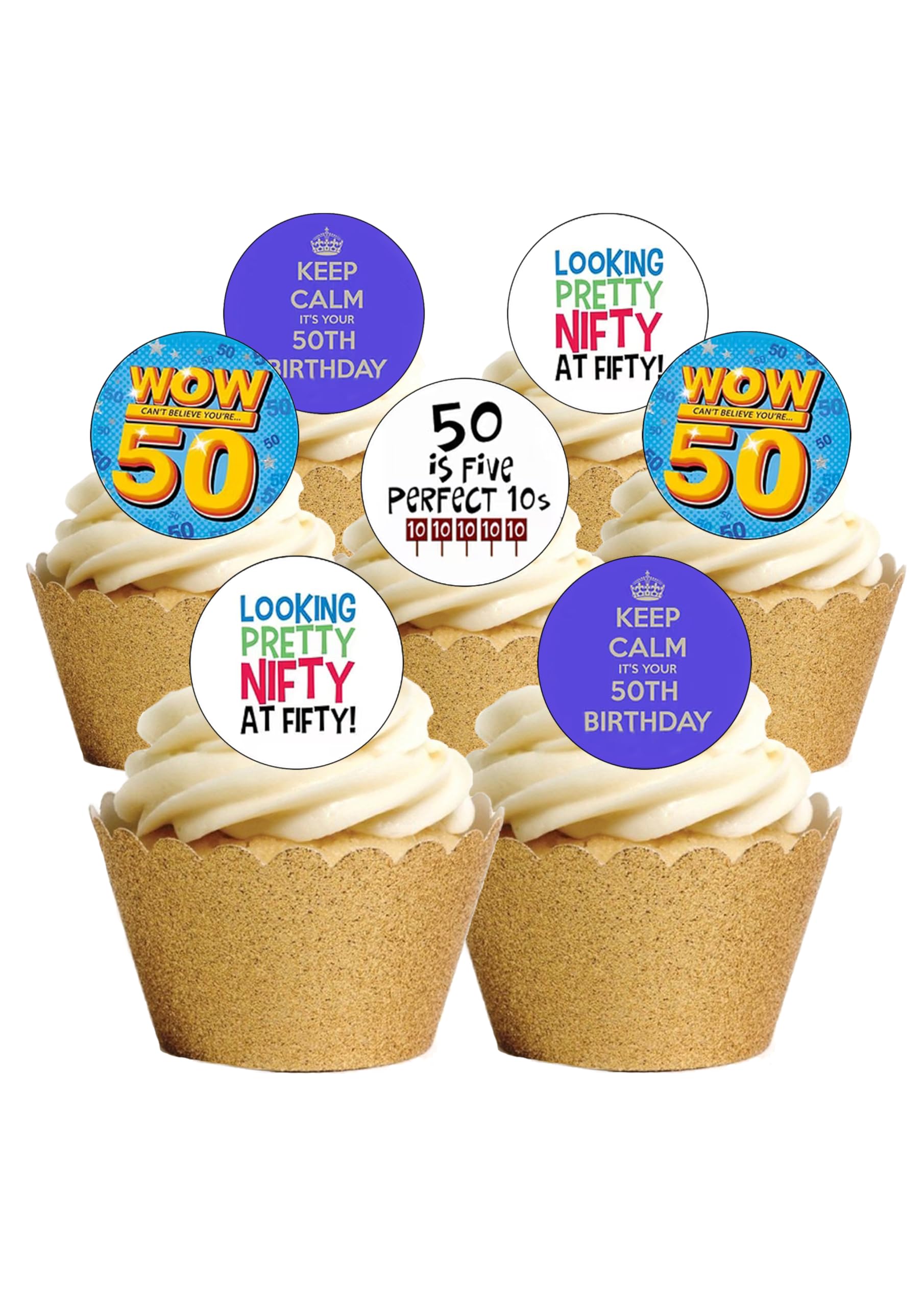 Top That White 24 Precut Age 50 Fifty Fiftieth 50Th Birthday Edible Wafer Paper Cake Toppers Decorations