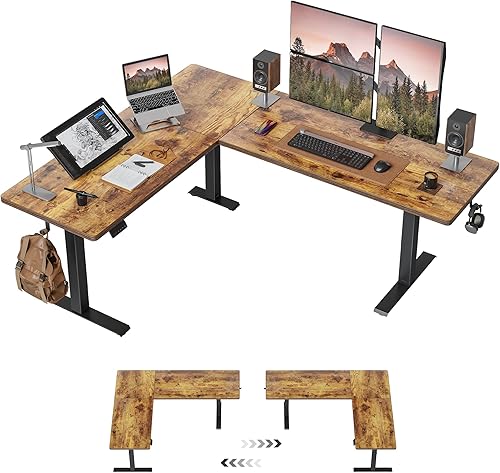 Miniatura 28 de Cubiker Escritorio de pie en forma de L – Escritorio eléctrico de altura ajustable de 63 x 55 pulgadas, mesa ergonómica para sentarse de pie con 3