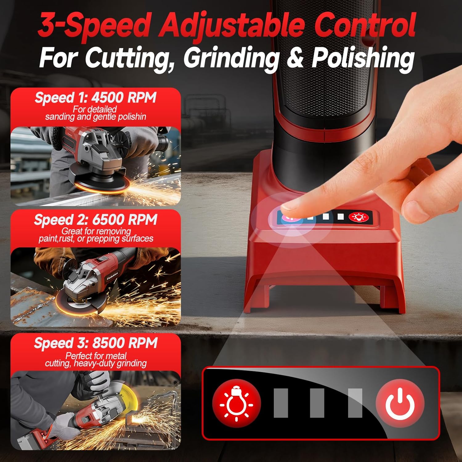 Cordless Angle Grinder Compatible with Milwaukee 18V Battery (Tool Only, No Battery), 4-1/2" to 5" Grinder, Brushless Motor 9000 RPM, M14 Spindle + 5/8-11 Adapter for Cutting Grinding