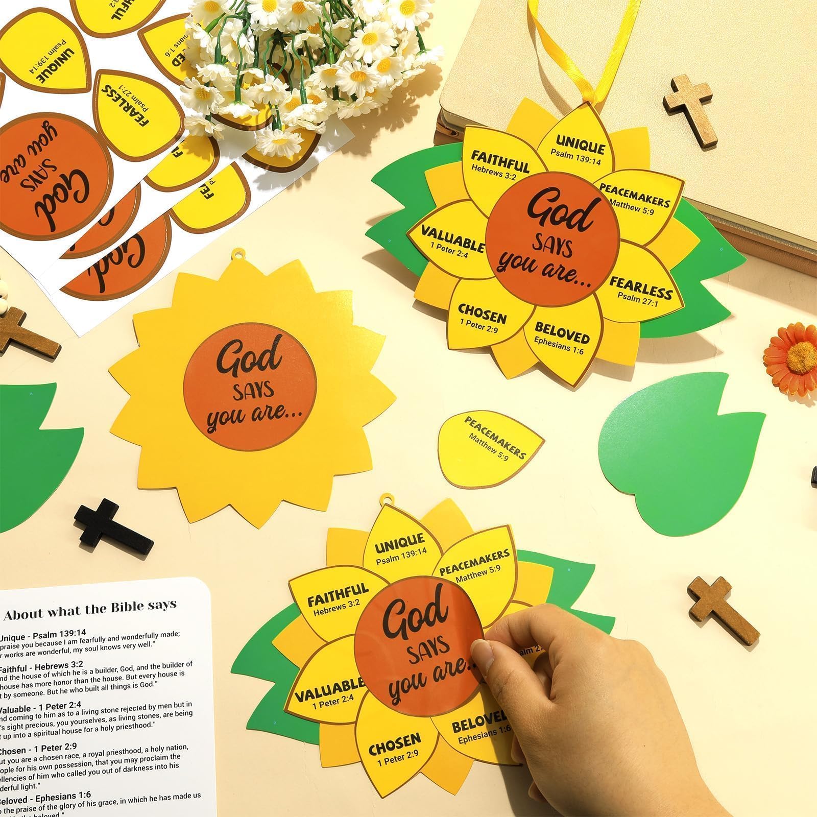 Qyeahkj 24 Set God Says You are Sunflower Craft Kit for Kids Sunday School Christian Crafts Sunflowers Cardboard with Religious Sticker Bible DIY Gift for VBS Home Decor Game Classroom Church Activity - Image 4