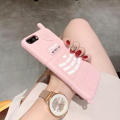 Miniatura 6 de Wifantien Funda retro 3D para iPhone XiPhone Xs de 5.8 pulgadas, diseño de dibujos animados 3D, lindo kawaii, color rosa, forma de teléfono retro,