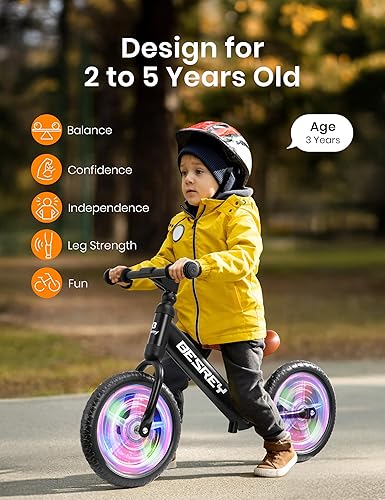 Miniatura 9 de besrey Bicicleta de equilibrio para niños de 2 años, marco totalmente metálico, ruedas de iluminación activadas por movimiento de 12 pulgadas, todo
