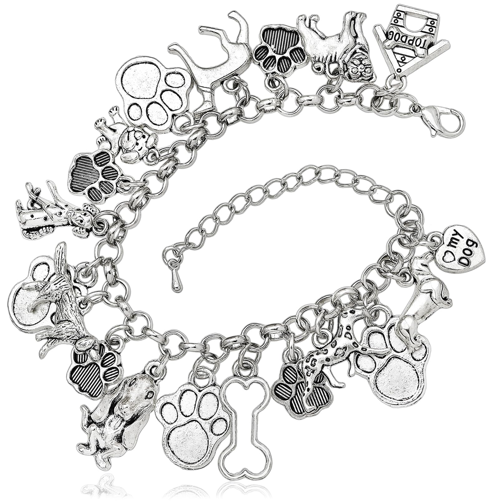 RechicGu 19 Charms 8 styles Cute Dogs Pet Theme Link Chain Bracelet Cuff Bangle Paw Bone House Heart Love Christmas Gift Jewelry