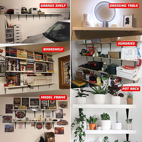 Miniatura 4 de 20 soportes de estante de 8 pulgadas, soporte flotante de acero negro resistente, soportes en L para estantes, soportes decorativos de montaje