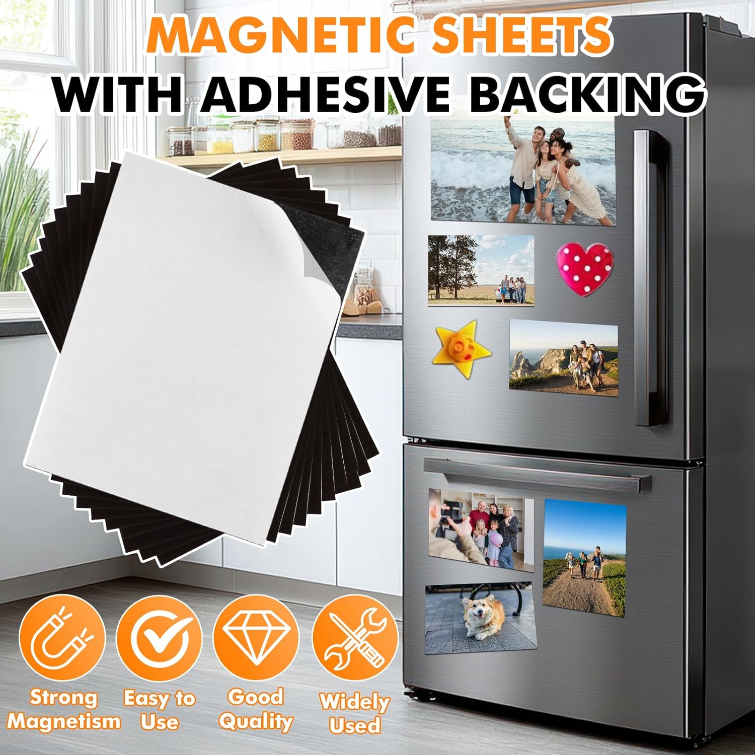 Magnetic Sheets with Adhesive Backing 8 x 10 Inch, 50 Packs Flexible Magnetic Adhesive Sheets, Magnetic Contact Paper, Adhesive Magnetic Sheets for Dies Storage, Photos, School, Home, Office