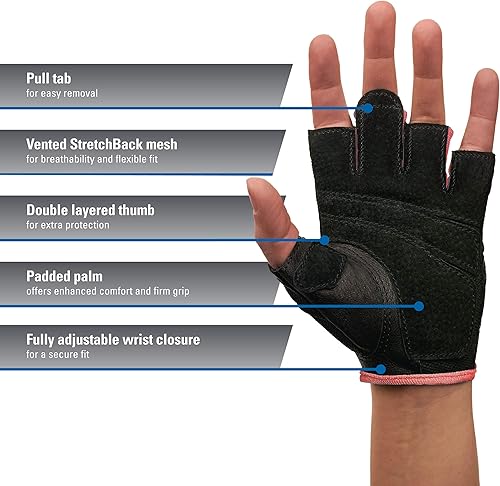 Miniatura 3 de Harbinger Guantes de levantamiento de pesas para mujer con malla elástica y palma de cuero 1 par Negro/Negro, Negro/Azul, Negro/ Coral, negro