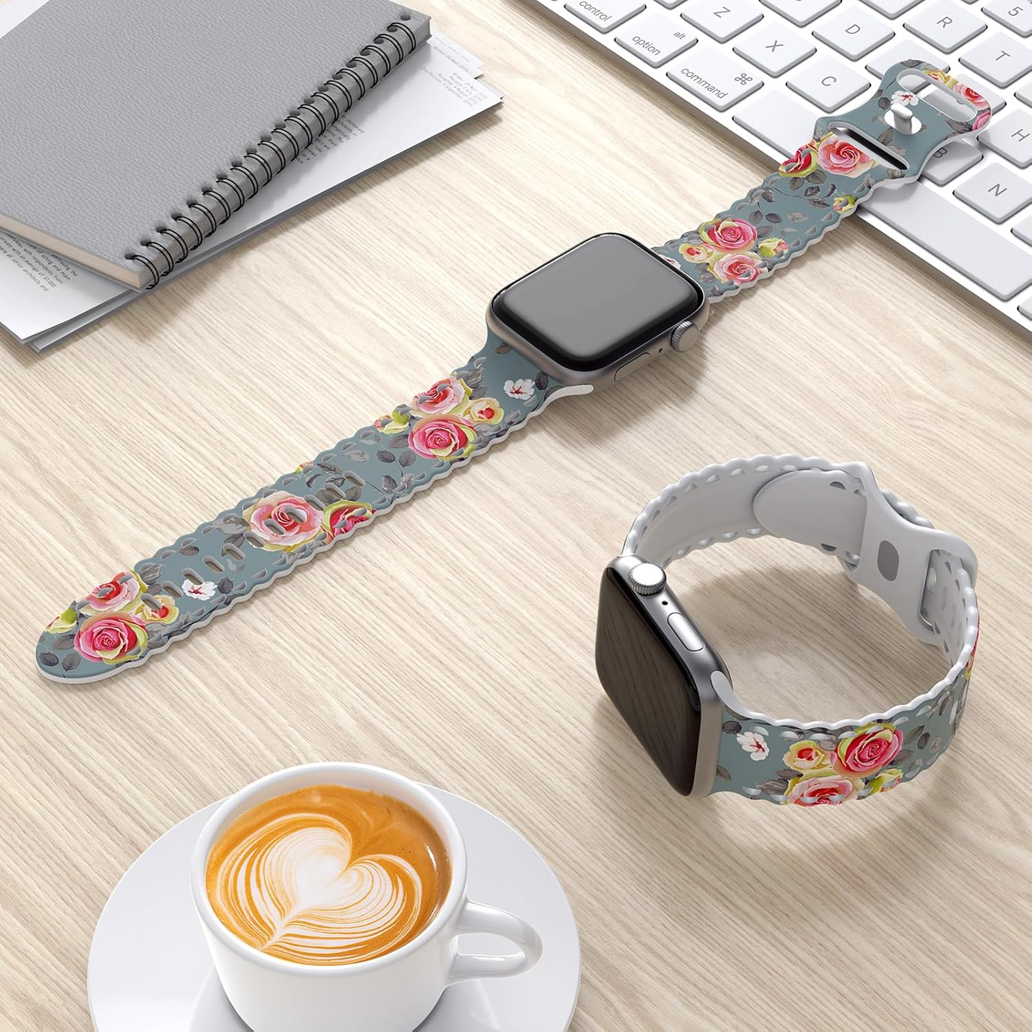 Floral Band Compatible with Apple Watch Band 38mm 40mm 41mm 42mm 44mm 45mm 46mm 49mm Women, Cute Flower Print Pattern Soft Lace Silicone Strap for iWatch Band Series Ultra 10 9 8 7 SE 6 5 4 3 2 1 - Image 5