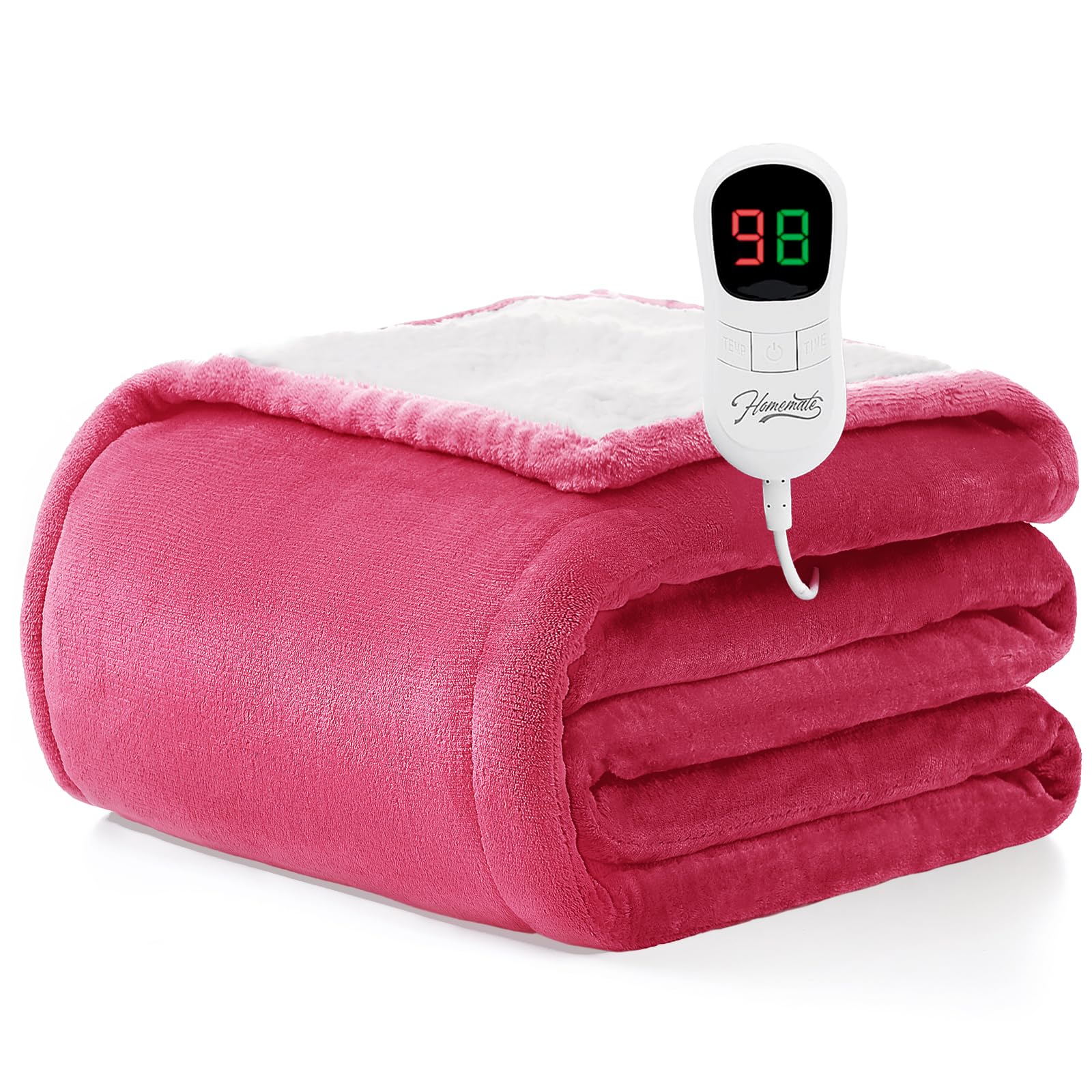 Homemate Electric Heated Blanket Twin Size - 62"x84" Heating Blanket Twin Size 1/2/4/6/8 Hours Auto-Off 10 Heat Level Over-Heat Protection Flannel