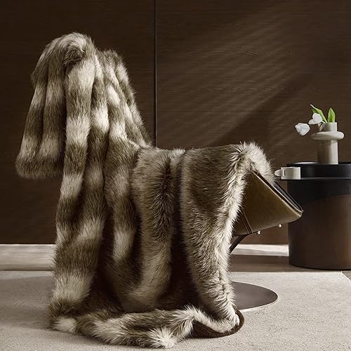 Miniatura 8 de PURE ERA Manta de piel sintética de lujo, suave, cálida, esponjosa, gruesa, decorativa para sofá, cama, sofá, sillón, reversible a terciopelo de