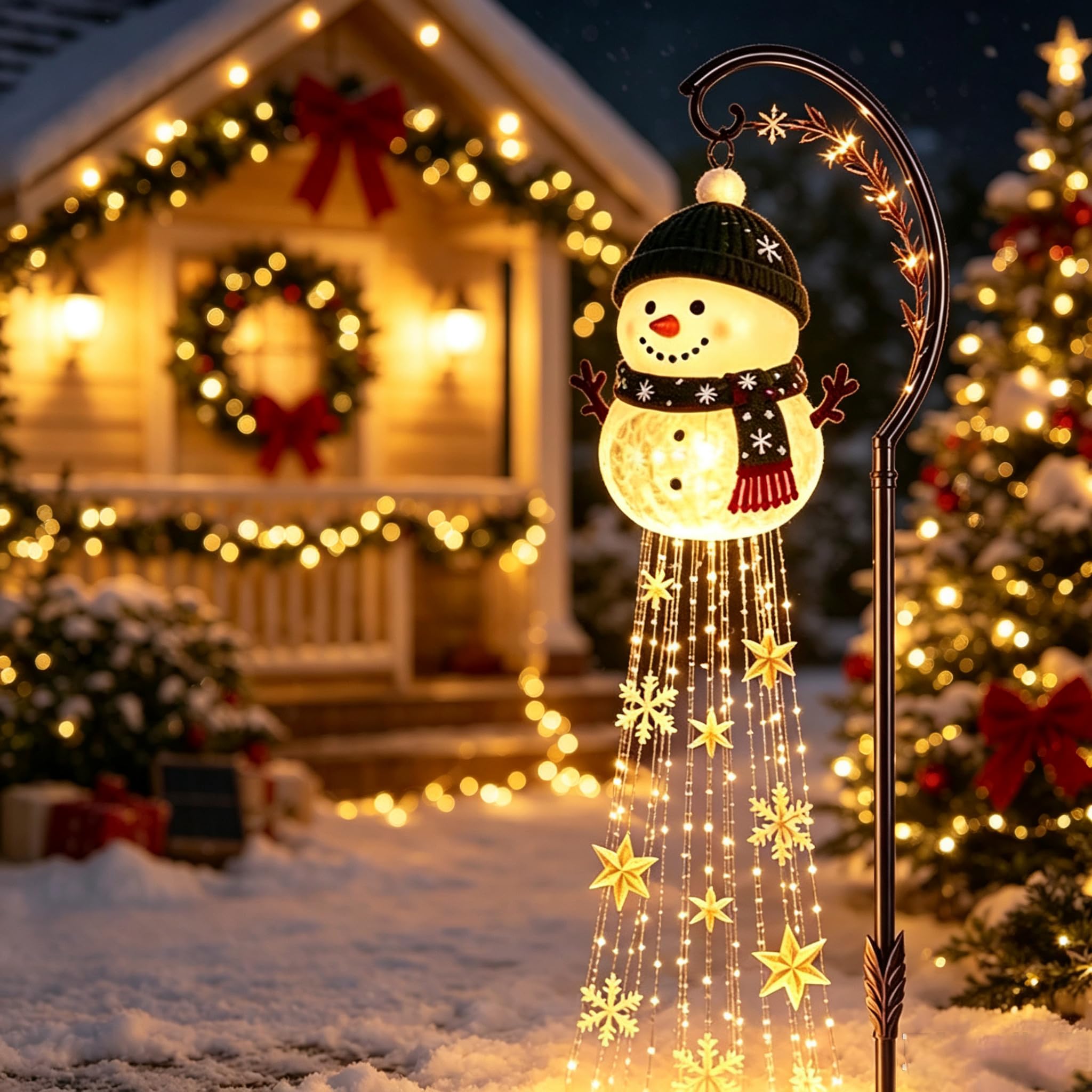 Snowman Magic Fountain Snowflake LED Christmas Garden Stake Light (A)