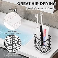 Vista 3 de HarJue Toothbrush Holder, Luxurious Metal Toothbrush Toothpaste Holder with Marble Base for Bathroom, Multi-Slots Openwork Design, Bathroom Negro