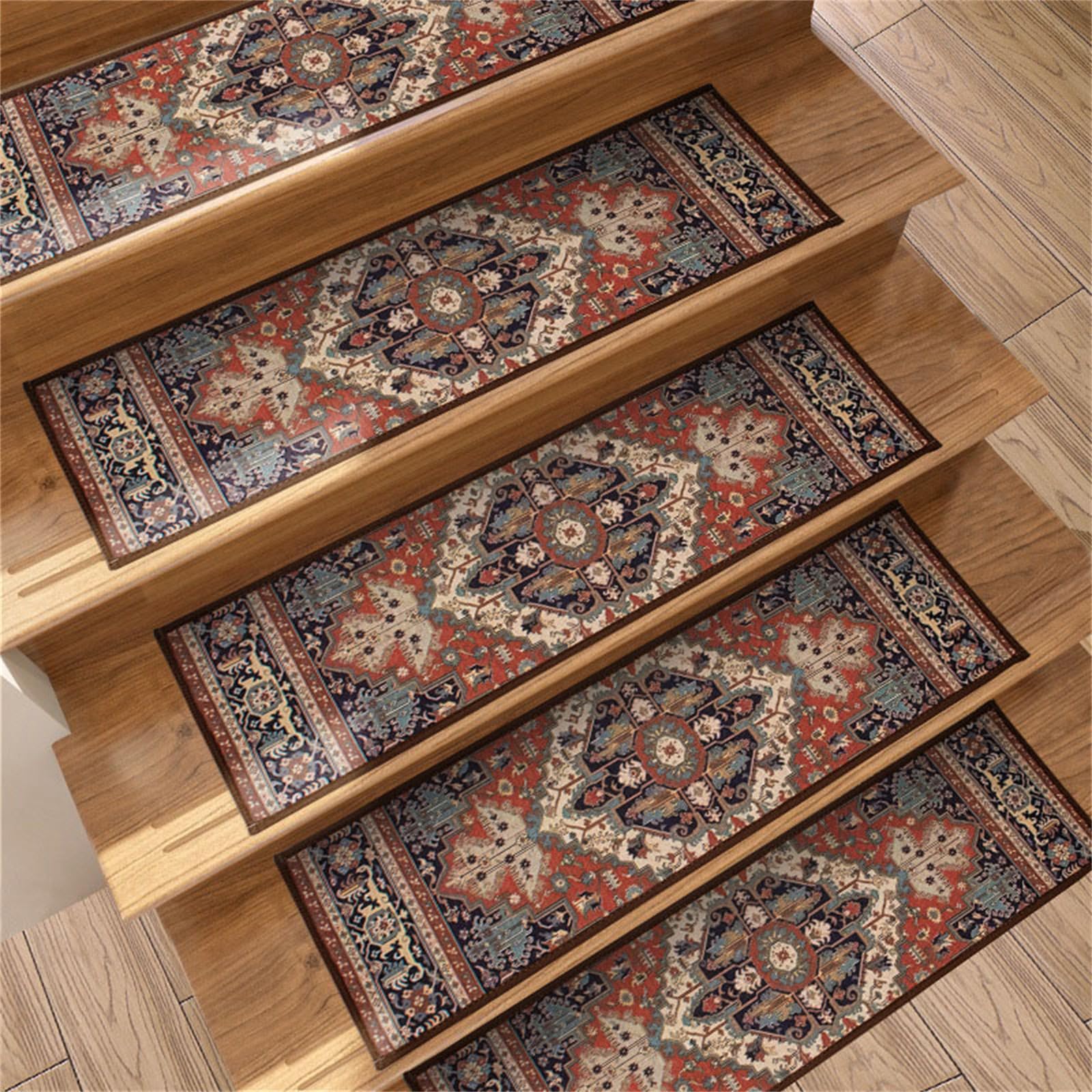 TYYCKJ Carpet Stair Treads Self Adhesive, Non-Slip Carpet Stair Runner Carpet Stairs Mats Removable Reused for Kids Elders and Pets (15pc,Bohemia 4)