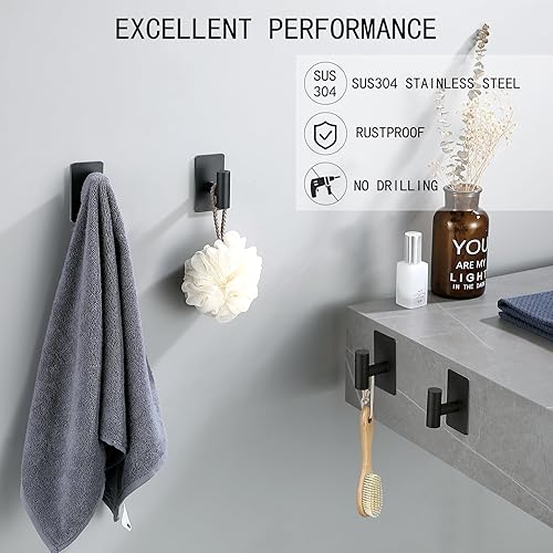 Miniatura 2 de Nolimas Ganchos adhesivos para toallas, ganchos de pared resistentes, ganchos para toallas para baño, acero inoxidable SUS304, impermeables, ganchos