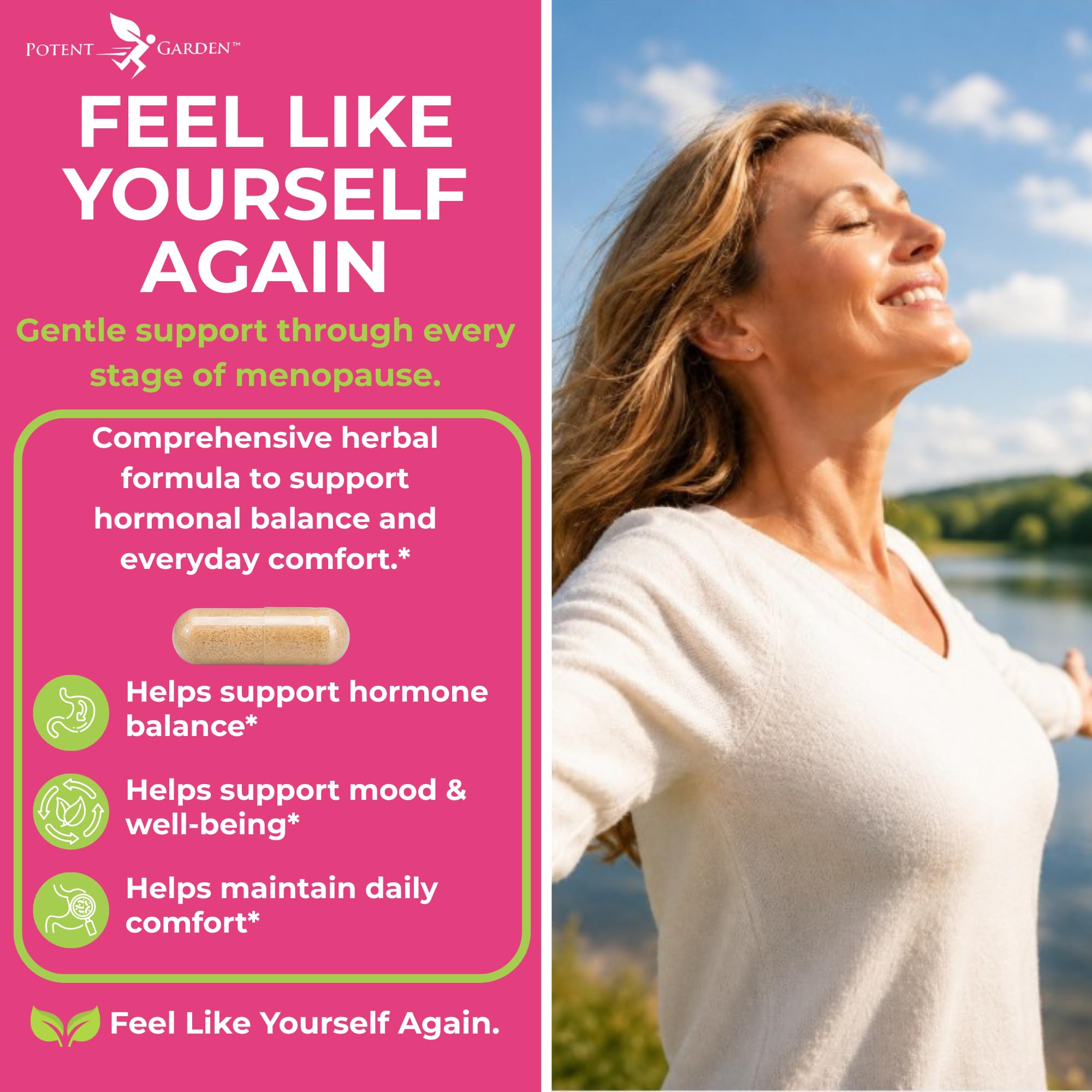 Potent Garden Menopause Support for Women with Black Cohosh, Soy Isoflavones, Red Clover & Dong Quai | Hot Flash & Night Sweat Support | 60 Capsules, 30 Day Supply — Amazon image 2