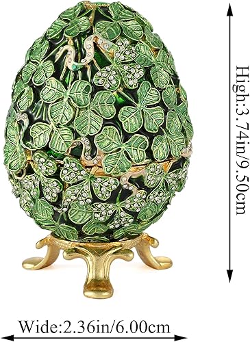 Miniatura 4 de Huevo de Pascua estilo hoja verde esmaltada caja de baratijas con bisagras adornos clásicos de metal regalo para decoración del hogar