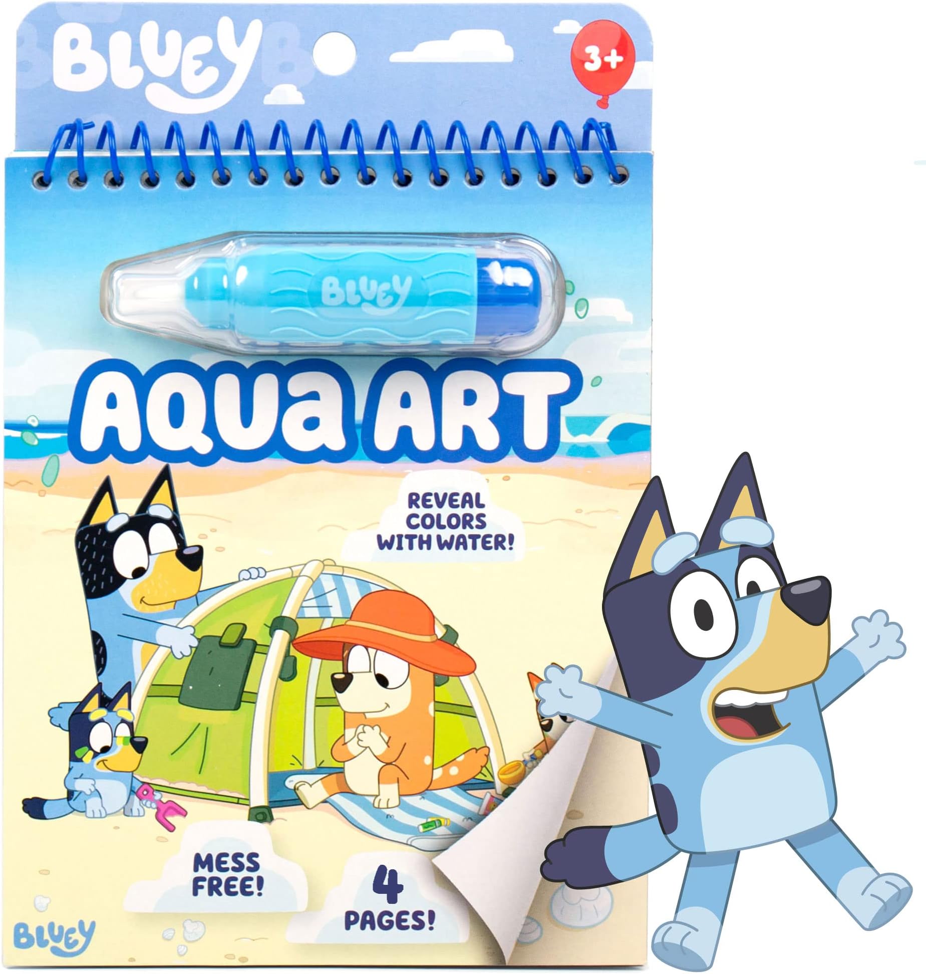 Bluey Aqua Art - Reusable Water Reveal Activity Pages With Water Pen for No-Mess Drawing and Coloring