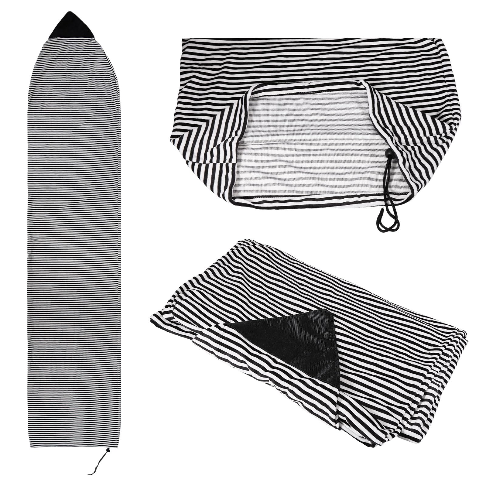 CONCHLERY Stripe Pattern Surfboard Sock Cover Wakesurf Board Sock for Travel Black 90.6x19.7In