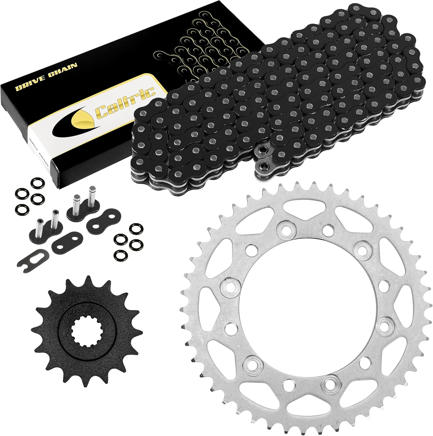 Caltric Black O-Ring Drive Chain and Sprocket Kit Compatible with Yamaha FZ-6 FZ6 2009 / FZ-6R FZ6R 2009-2016
