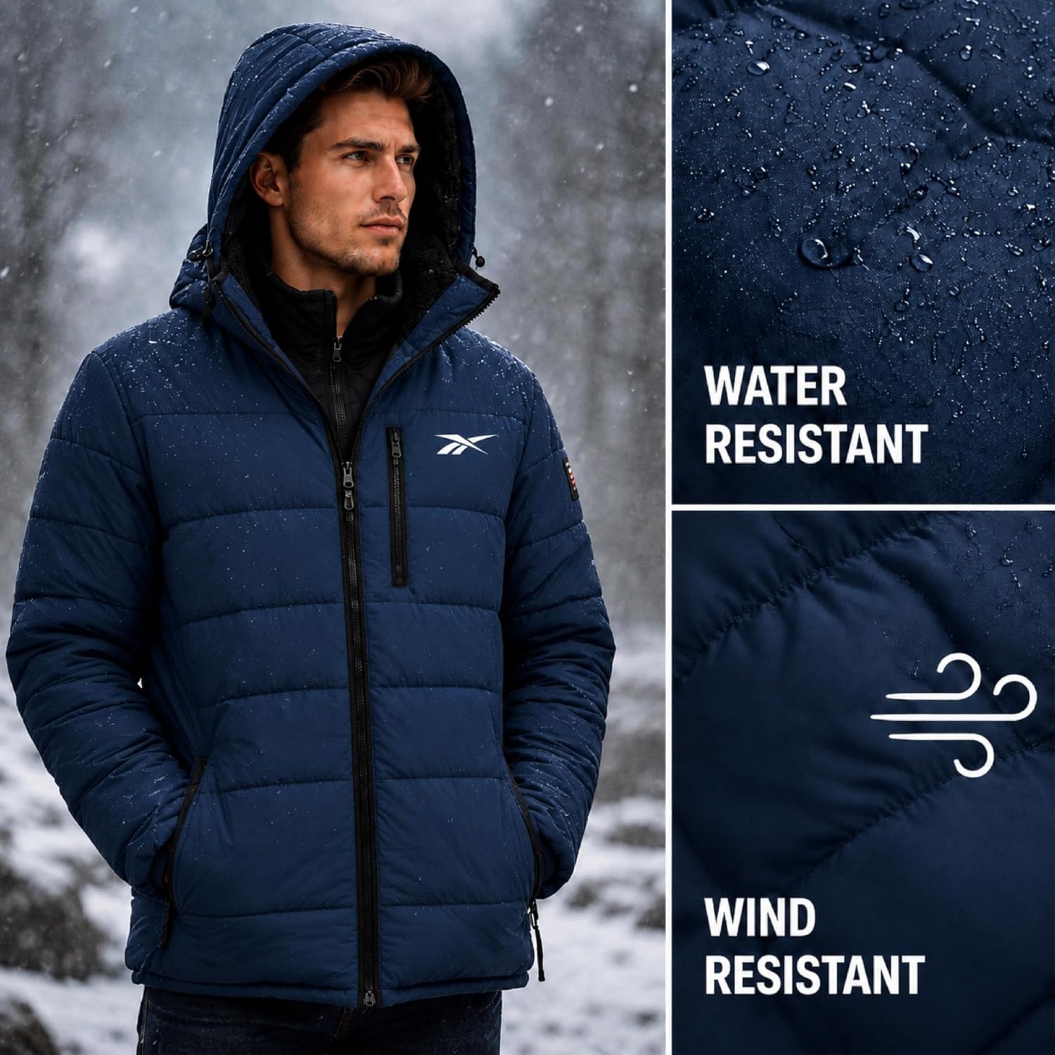 Reebok Mens Puffer Jacket Heavyweight Sherpa Lined Glacier Shield Ski Coat