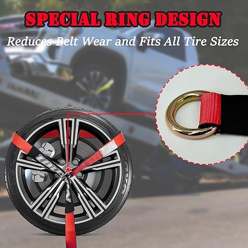 Miniatura 2 de IBITION Paquete de 4 correas de amarre de automóvil para remolques, 2 x 96 pulgadas, carga de trabajo segura de 3,300 libras, correas de rueda