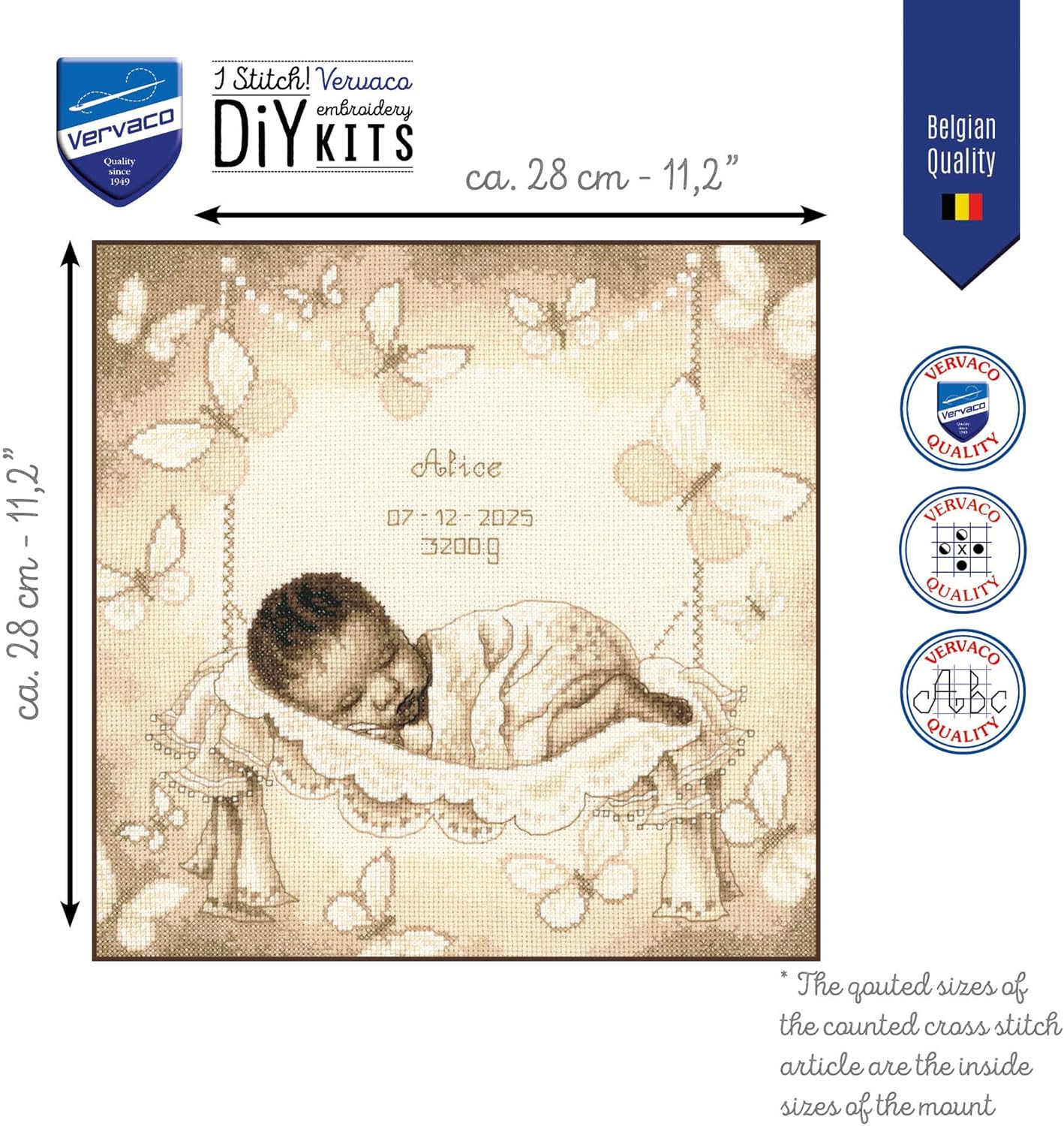 Vervaco Counted Cross Stitch kit Baby in Hammock with Butterflies, 28x28cm, DIY