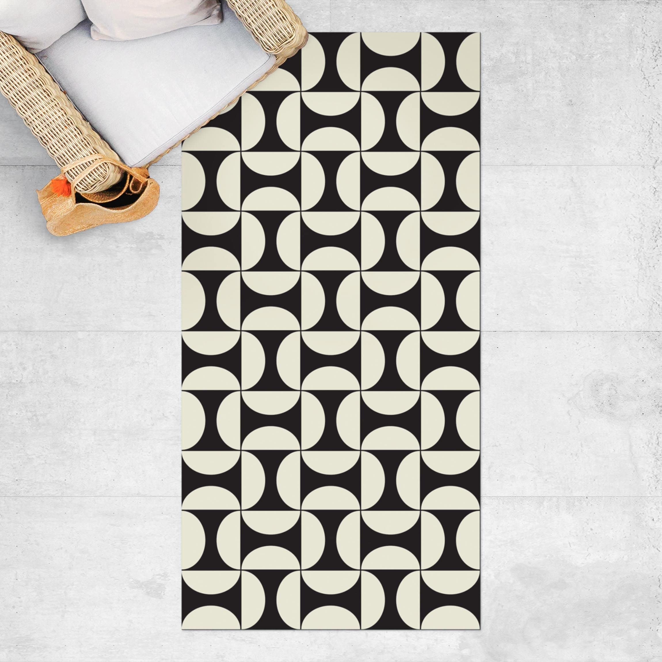Tapis en Vinyle essuyable à l'eau à Motifs Collage sans Bulles Protection de Sol géométrique Tapis antidérapant Noir Imitation carrelage Cuisine Couloir 3150 (130x260cm)