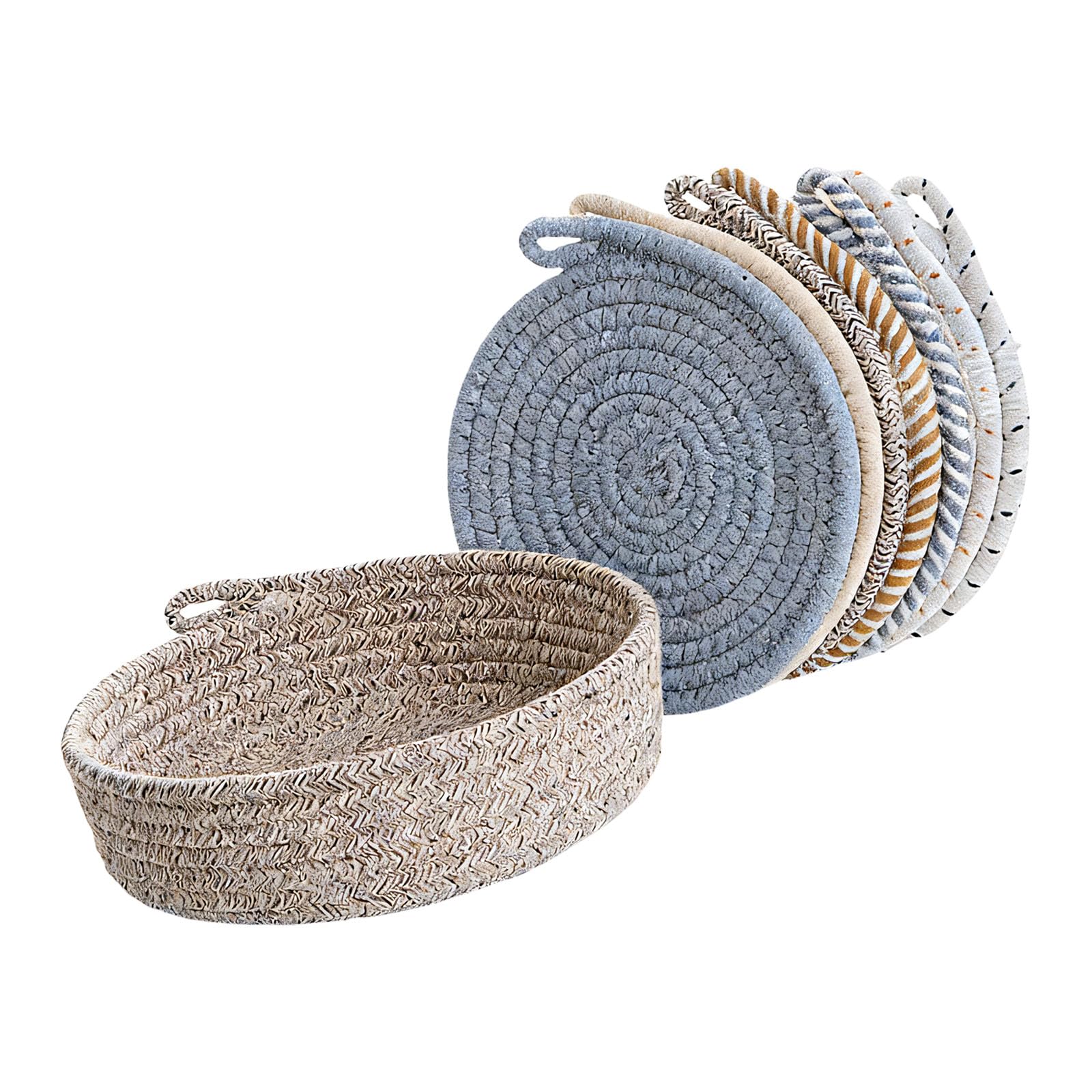 20cm Round Cotton Trivet with Storage Basket for Hot Pots Dishes Pans Trivets Kitchen Counter Dining Table Trivets for Kitchen Counter and Dining Table Round Cotton with Storage Basket for Pots Dishes