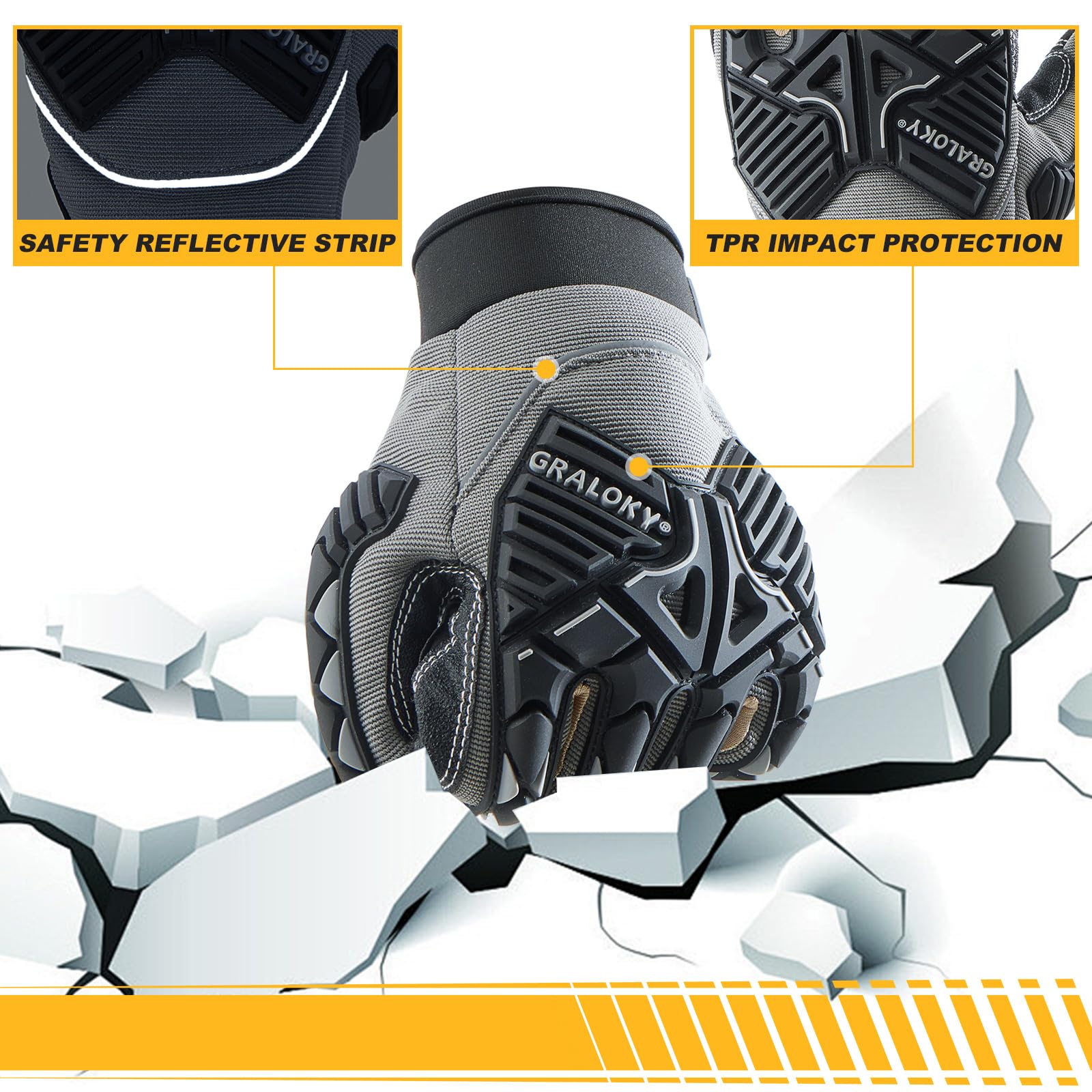 Guantes de trabajo de seguridad para hombres y mujeres, guantes de impacto TPR para hombres y mujeres, guantes antivibraciones, guantes de trabajo resistentes para jardinería, mecánico de