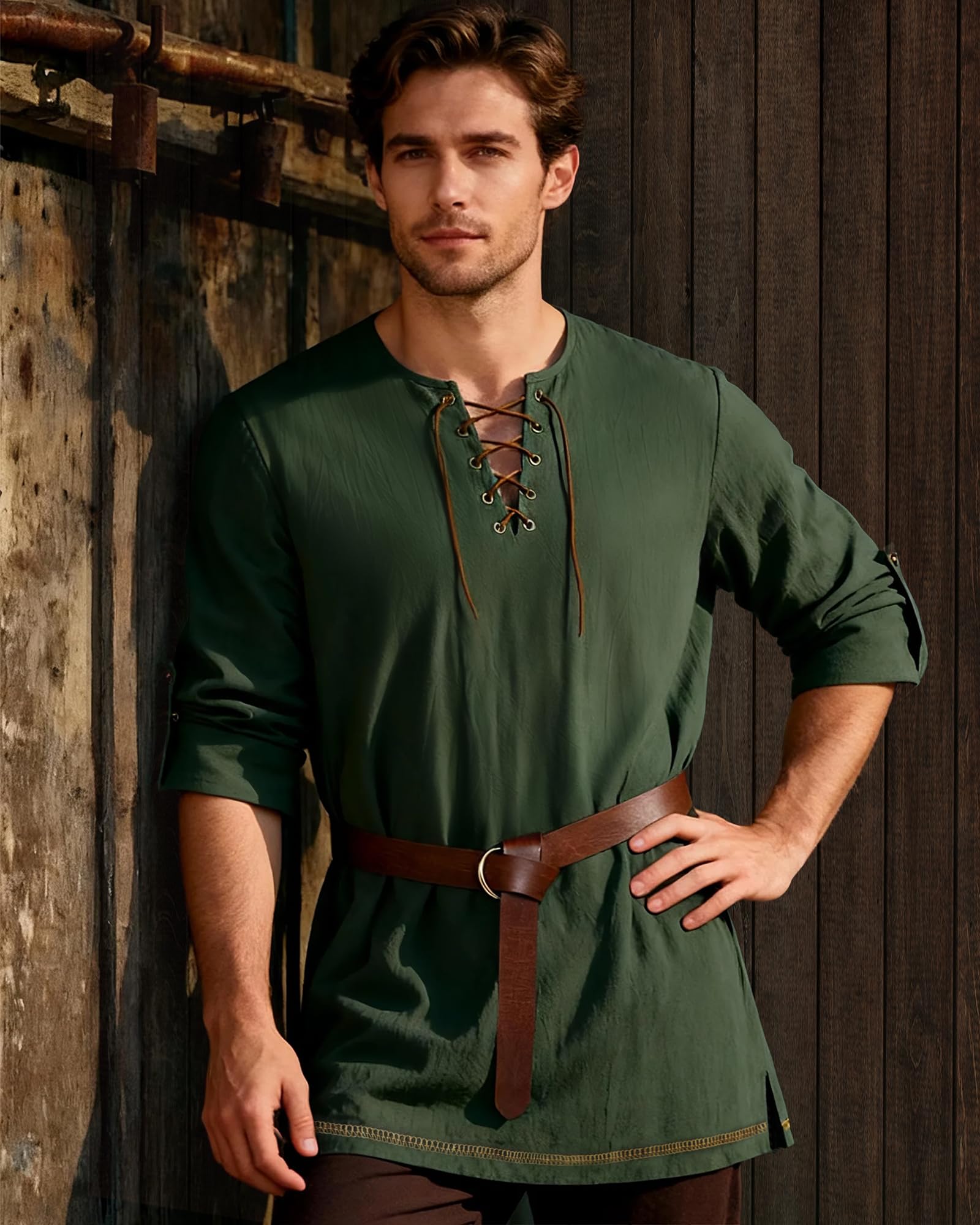 Snapklik.com : PARTTELY Mens Pirate Shirt Cotton Linen Long Sleeve Lace ...