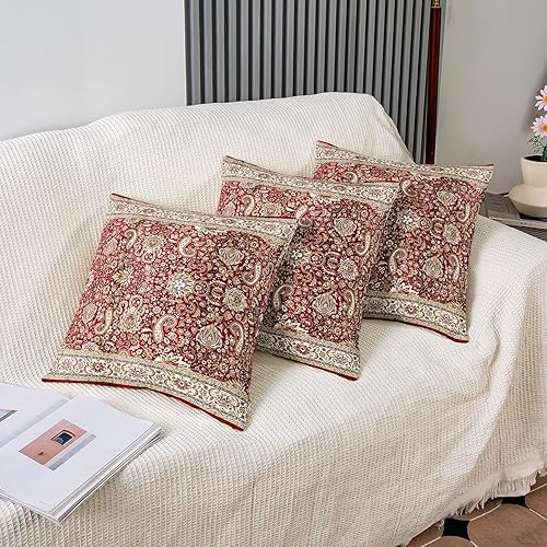 Miniatura 4 de Juego de 2 fundas de almohada de cachemira de 18 x 18 pulgadas, fundas de almohada florales rojas y amarillas para hombres y mujeres, fundas de