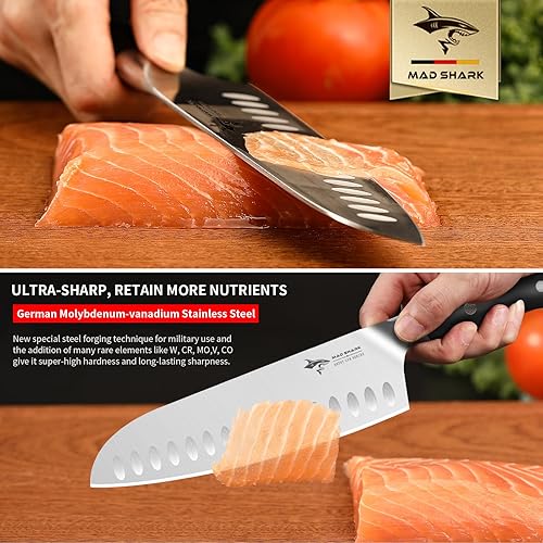 Vista 3 de MAD SHARK 8" Santoku Kitchen Knife, Forged German High Carbon Steel Chef Knife, Full Tang Ergonomic Handle, Ultra Sharp for Chopping &