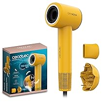 Cecotec Asciugacapelli Compatto e Leggero DryNova Yellow Sun. 1600W, 110000RPM, Motore Brushless, Diffusore e Concentratore, Generatore di Ioni, Silenzioso e Durevole, 4 Impostazioni Temperatura